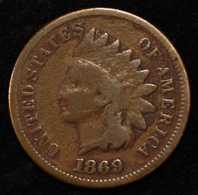 1869 INDIAN CENT GOOD. LEADERS IN ON-LINE AUCTIONS ESTIMATE $100 - $130.