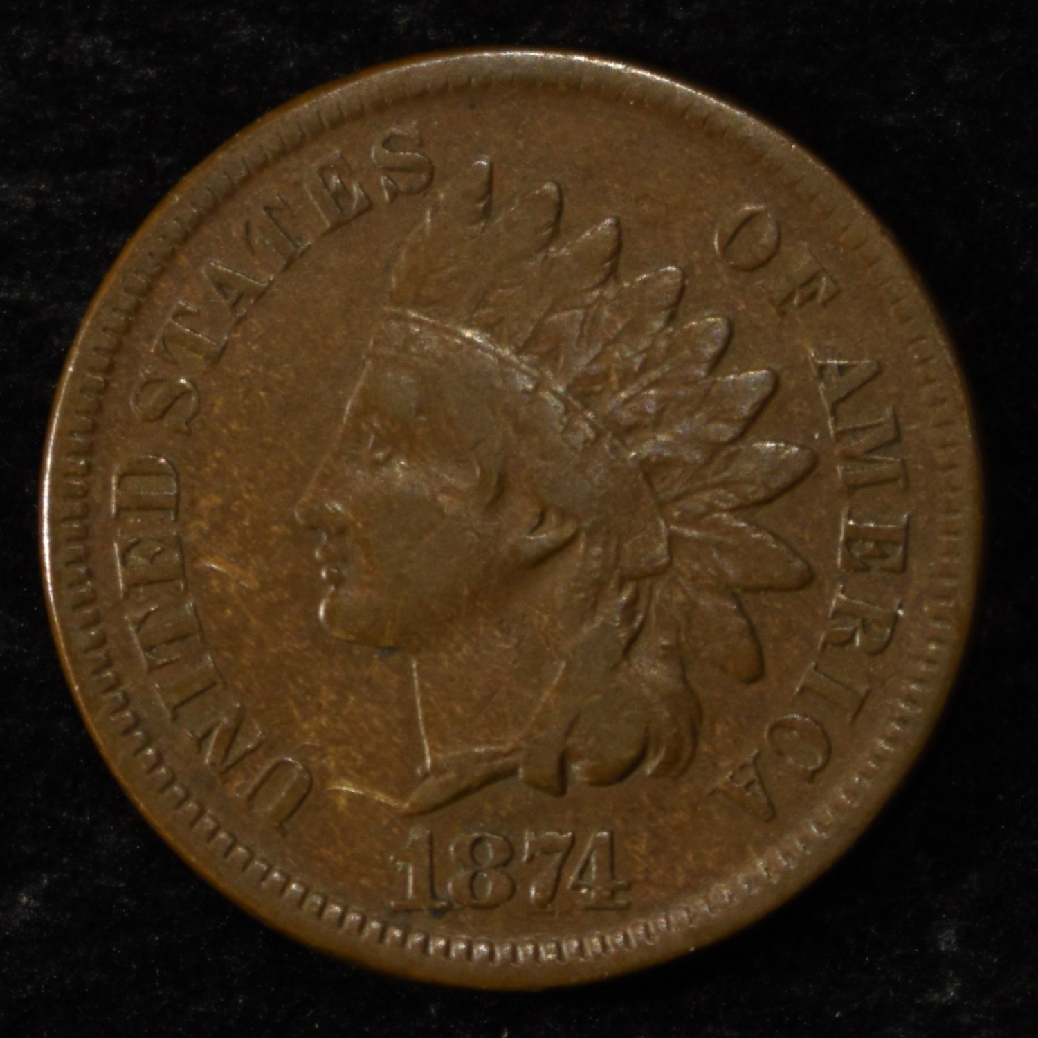 1874 INDIAN CENT FINE