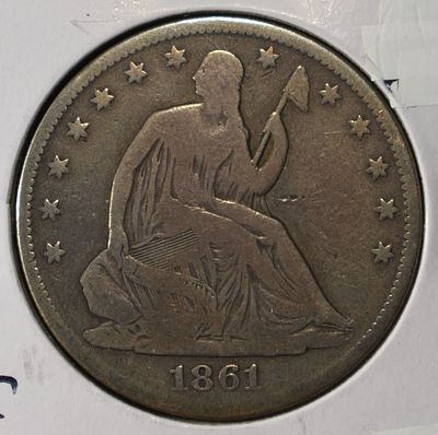 1861-O LIBERTY SEATED HALF DOLLAR VG. WEEKLY COIN & CURRENCY AUCTIONS ESTIMATE $130 - $180.