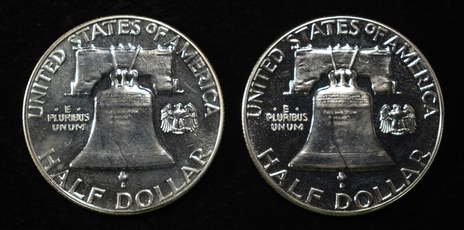 (2) 90% SILVER 1960 FRANKLIN HALF DOLLARS PROOF BU