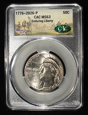 1776-2026-P ENDURING LIBERTY HALF DOLLAR CAC MS-63. CHECK OUT OUR UPCOMING AUCTIONS ESTIMATE $50 