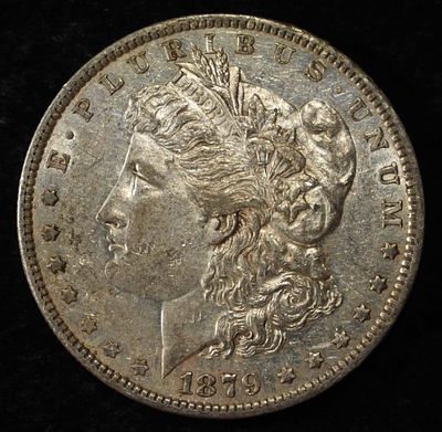 1879-O MORGAN DOLLAR AU. LEADERS IN ON-LINE AUCTIONS ESTIMATE $100 - $130.