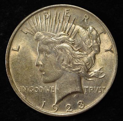 1923 PEACE DOLLAR. LEADERS IN ON-LINE AUCTIONS ESTIMATE $90 - $130.