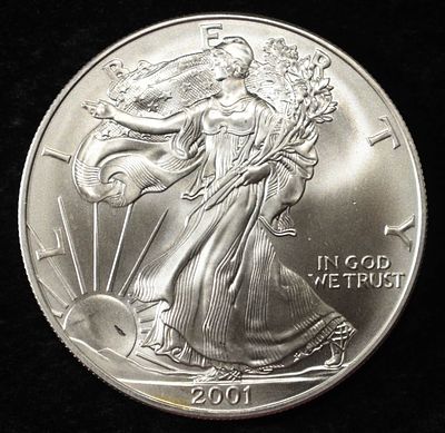 2001 AMERICAN SILVER EAGLE. TOP RATED AUCTION HOUSE ESTIMATE $90 - $130.