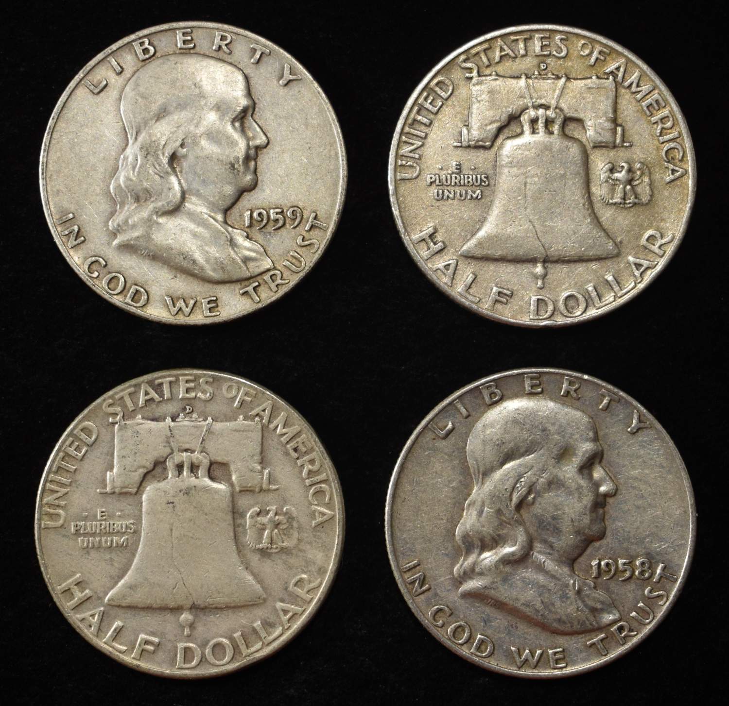 (10) 90% SILVER FRANKLIN HALF DOLLARS