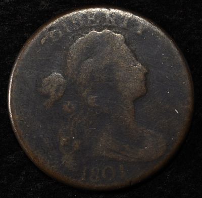 1801 DRAPED BUST LARGE CENT VG HIGH GRADE. LEADERS IN ON-LINE AUCTIONS ESTIMATE $180 - $230.