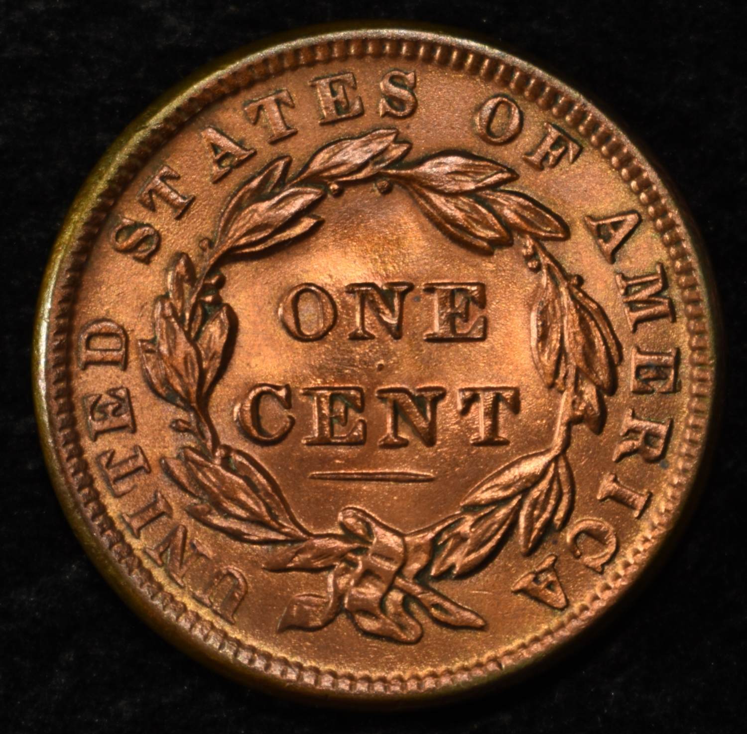 1838 CORONET LARGE CENT GEM BU NEARLY FULL RED
