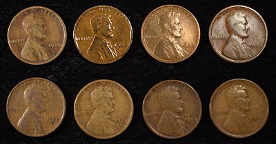 8 NICE EARLY SEMIKEY WHEAT CENTS. 21-S, 22-D, 23-S, 24-S, 26-D, 26-S, 32-D & 33-P ESTIMATE $60 - $80.