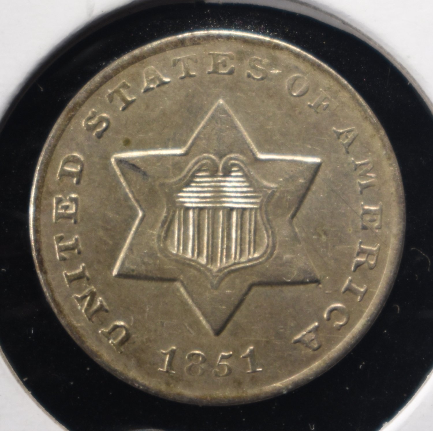 1851-O 3-CENT SILVER NICE BU