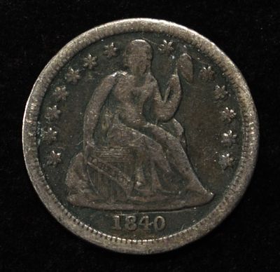 1840 LIBERTY SEATED DIME DRAPERY VF. BID WITH SILVER CITY AUCTIONS ESTIMATE $450 - $500.