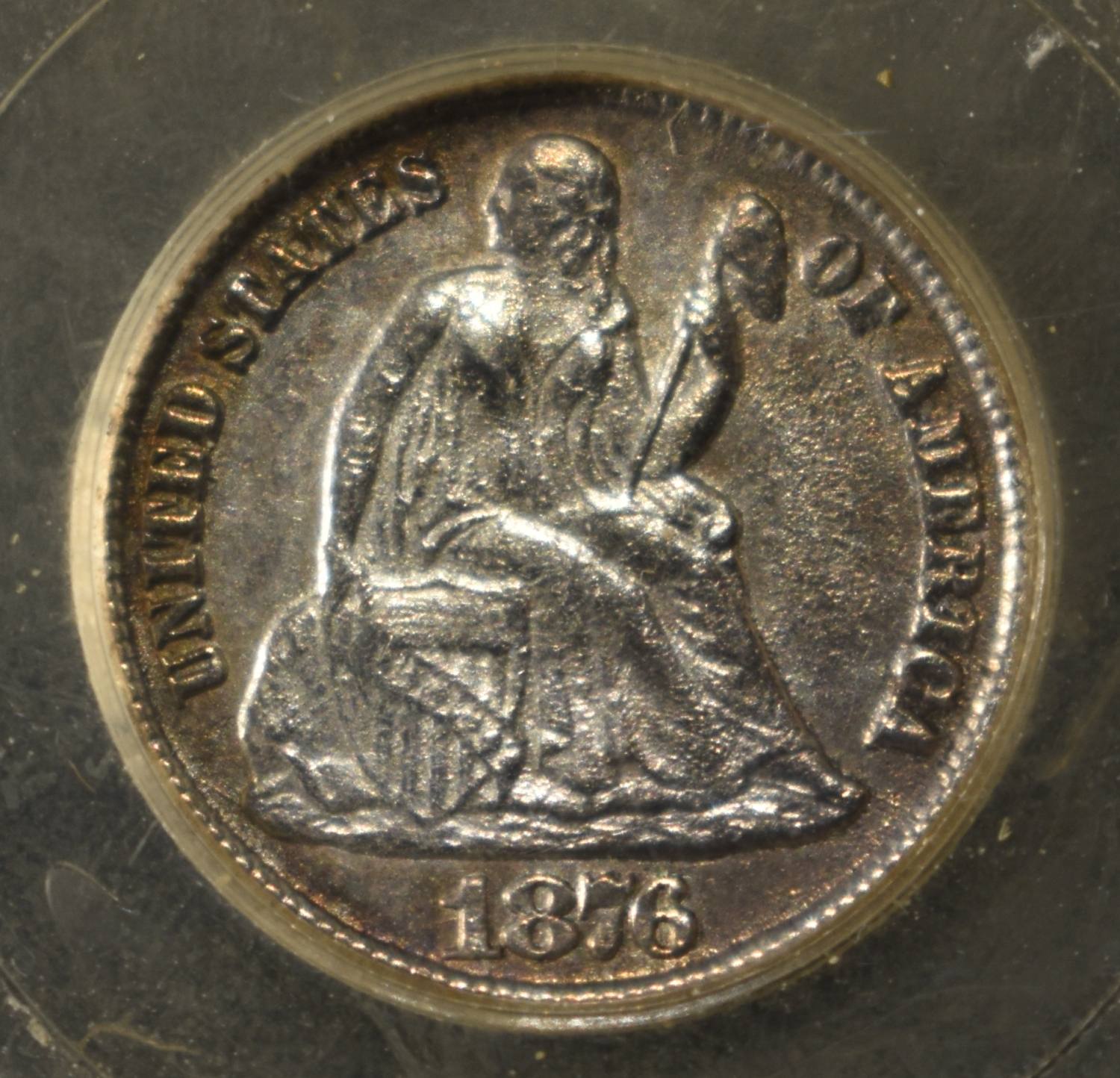 1876-CC SEATED LIBERTY DIME USCG CH/GEM BU DDR