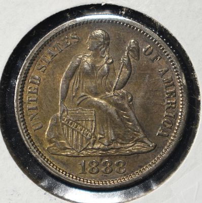 1888 LIBERTY SEATED DIME VERY CH. ORIG UNC. BID WITH SILVER CITY AUCTIONS ESTIMATE $340 - $390.