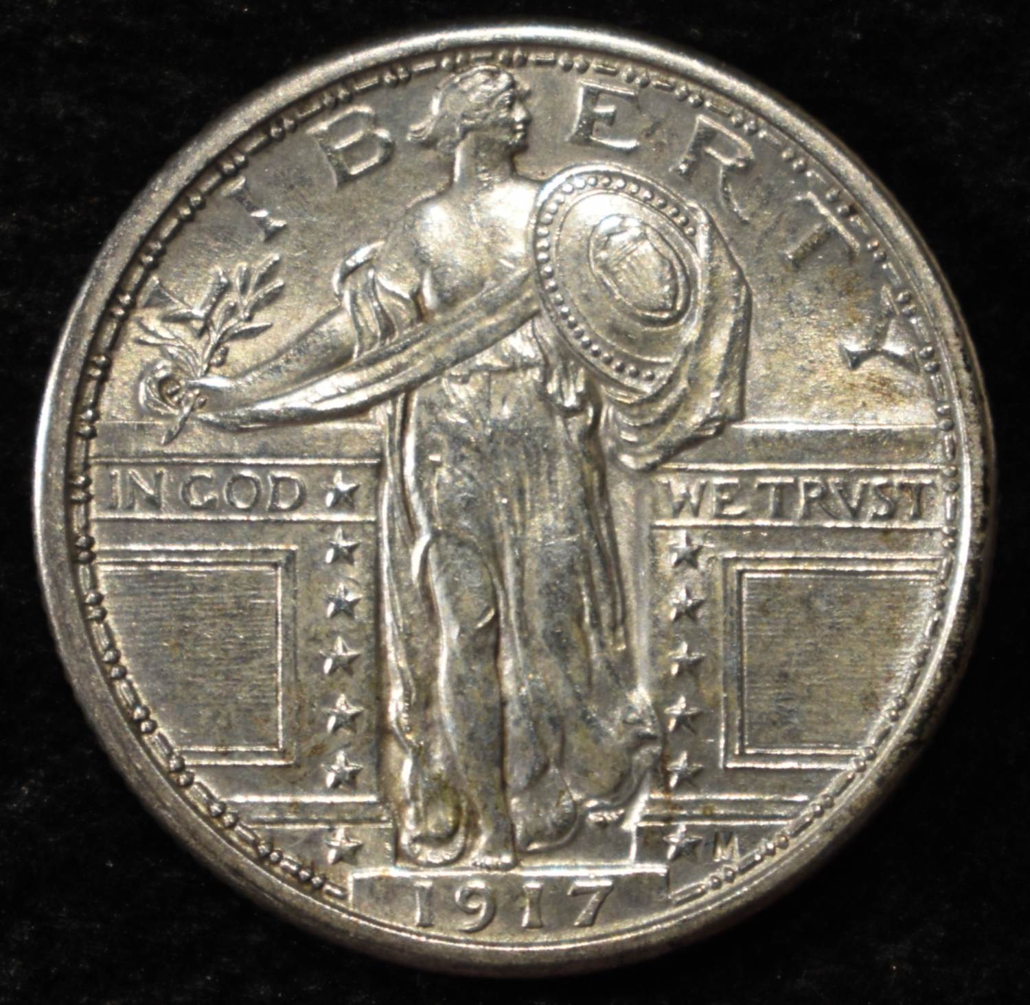1917 T-1 STANDING LIBERTY QUARTER CH BU FULL HEAD