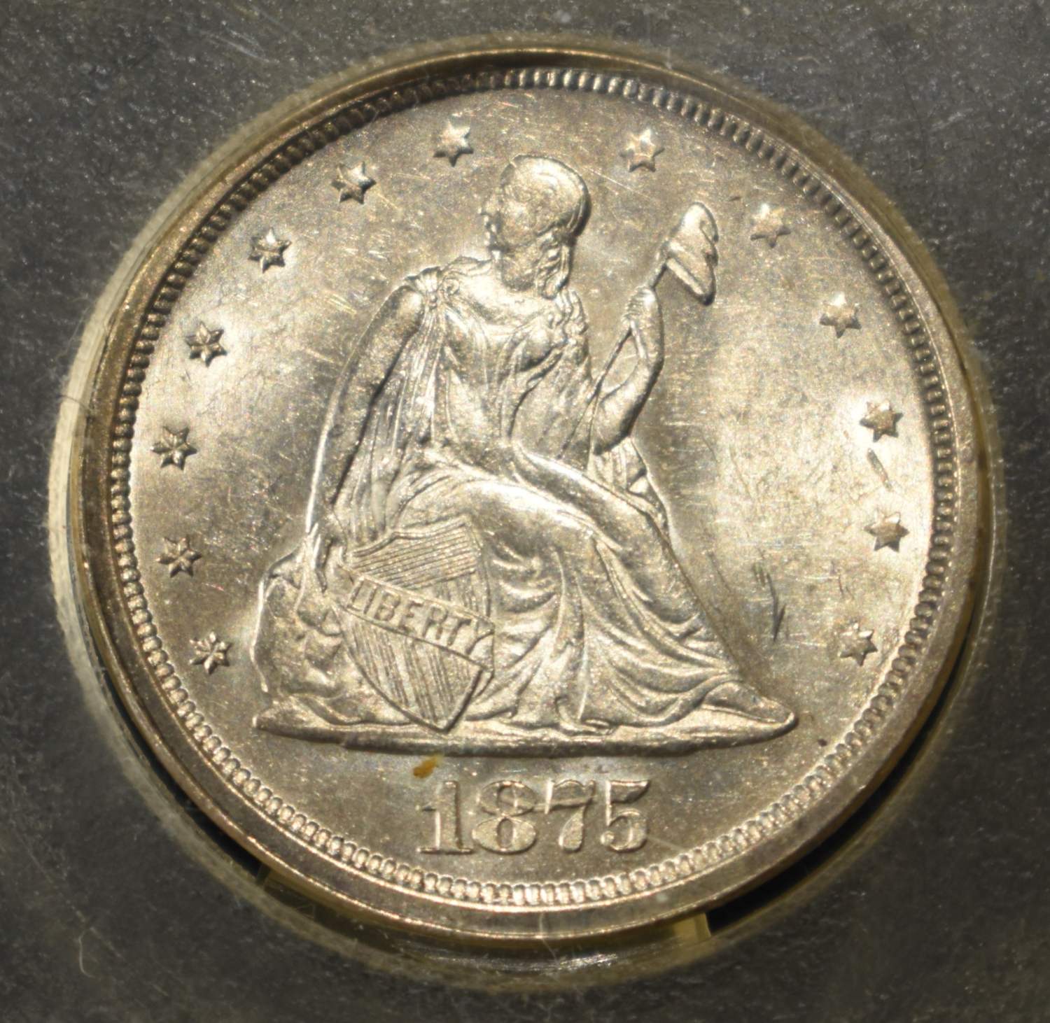 1875-S SEATED LIBERTY 20C USCG CH/GEM BU
