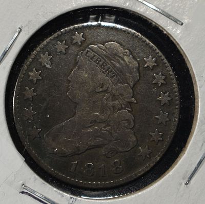 1818 CAPPED BUST QUARTER FINE. LEADERS IN ON-LINE AUCTIONS ESTIMATE $360 - $410.