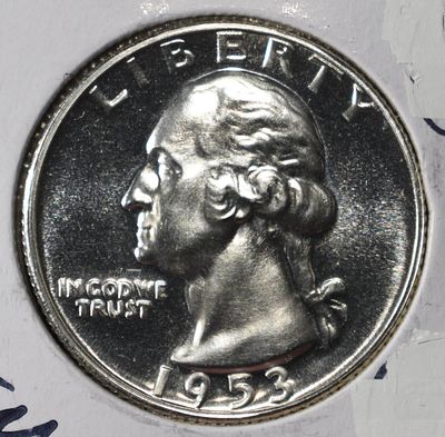 1953 WASHINGTON QUARTER GEM CAMEO PROOF. CHECK OUT OUR UPCOMING AUCTIONS ESTIMATE $80 - $120.