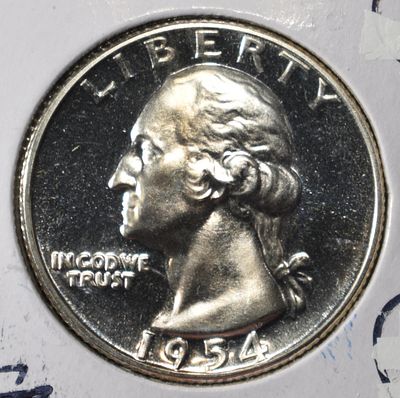 1954 WASHINGTON QUARTER GEM CAMEO PROOF. BID WITH SILVER CITY AUCTIONS ESTIMATE $60 - $80.