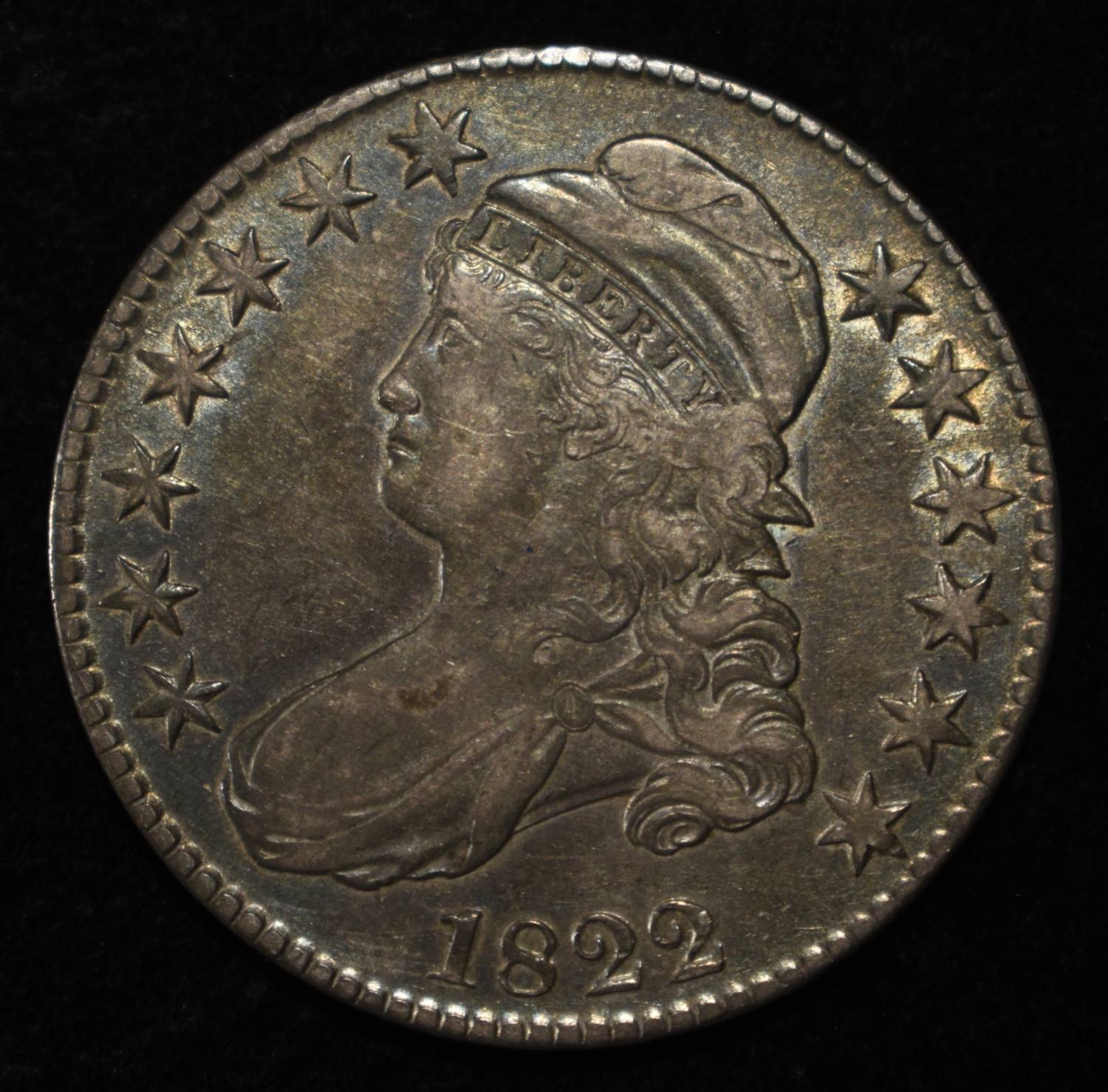 1822 BUST HALF DOLLAR XF/AU COLOR