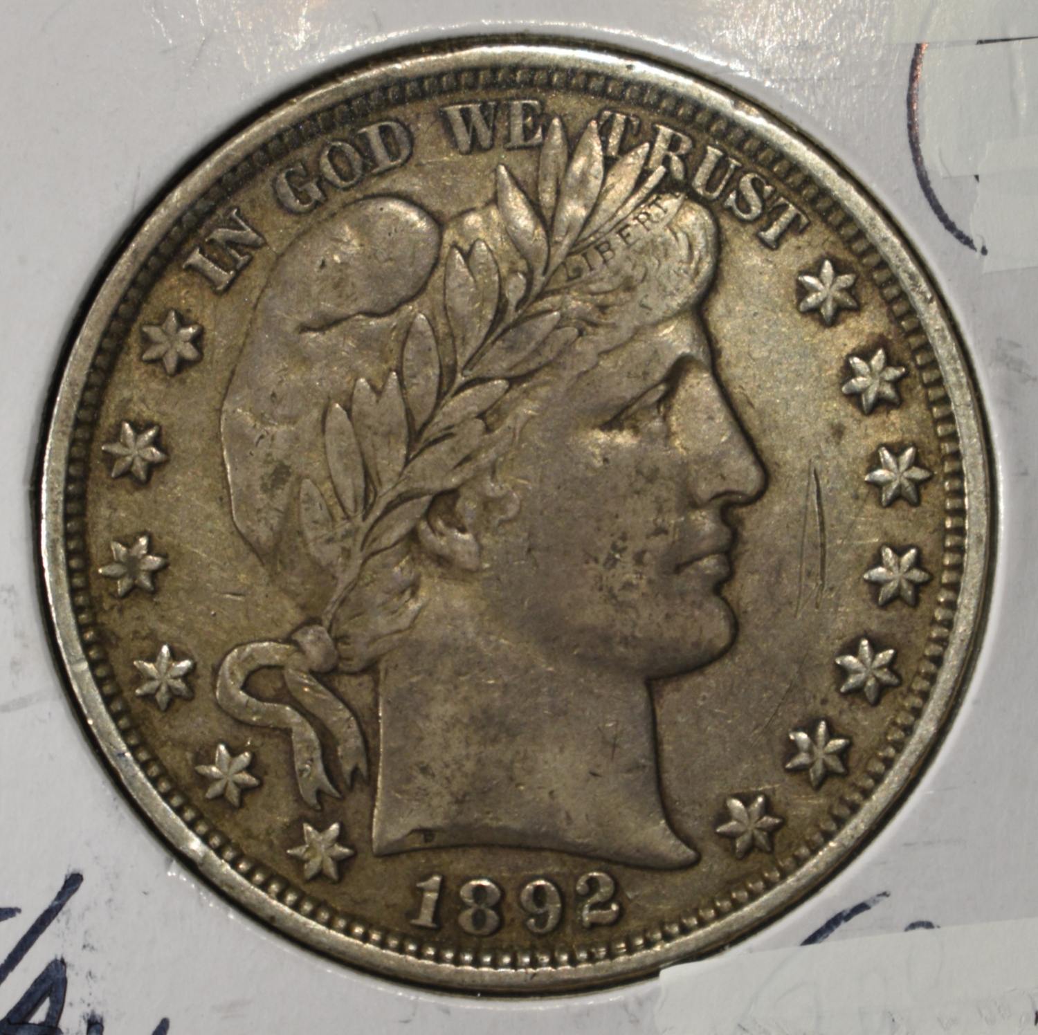 1892 BARBER HALF DOLLAR XF/AU