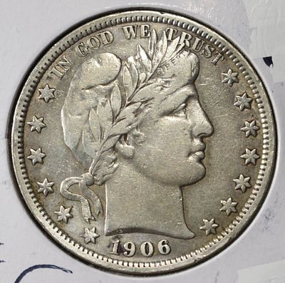 1906 BARBER HALF DOLLAR XF. BID WITH SILVER CITY AUCTIONS ESTIMATE $220 - $270.