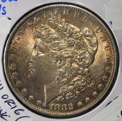 1882 O/S MORGAN DOLLAR CH ORIG UNC. TOP RATED AUCTION HOUSE ESTIMATE $400 - $450.