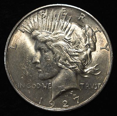 1927-D PEACE DOLLAR BU. LEADERS IN ON-LINE AUCTIONS ESTIMATE $400 - $500.