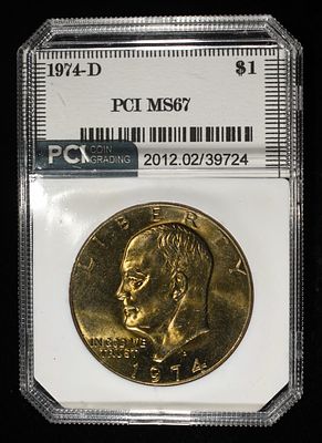 1974-D EISENHOWER DOLLAR PCI SUPERB GEM BU. TOP RATED AUCTION HOUSE ESTIMATE $75 - $100.