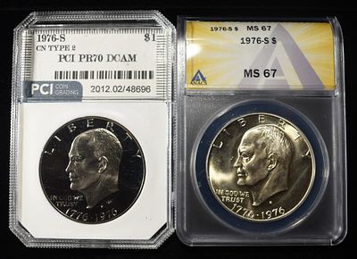 (2) GRADED EISENHOWER DOLLARS. 1976-S EISENHOWER DOLLAR ANACS MS67 & 1976-S EISENHOWER DOLLAR 