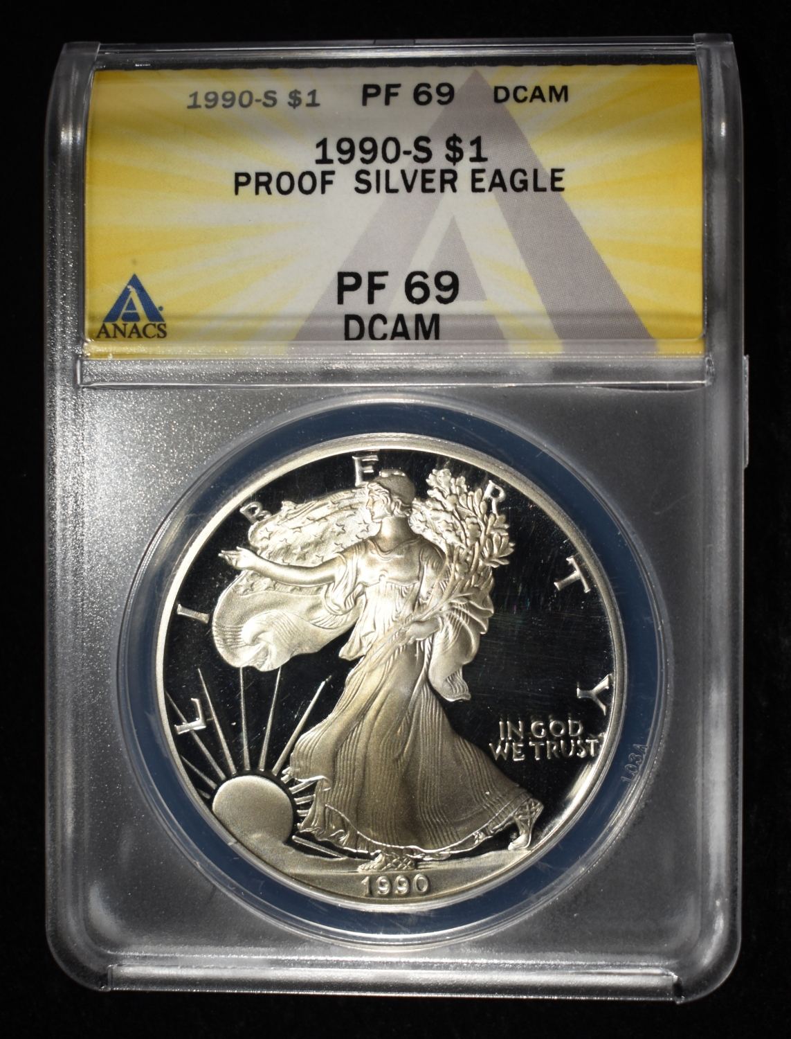 1990-S AMERICAN SILVER EAGLE ANACS PF69 DCAM
