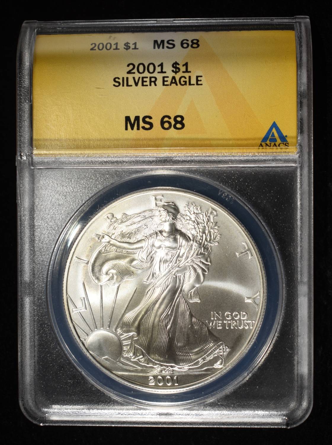 2001 AMERICAN SILVER EAGLE ANACS MS68