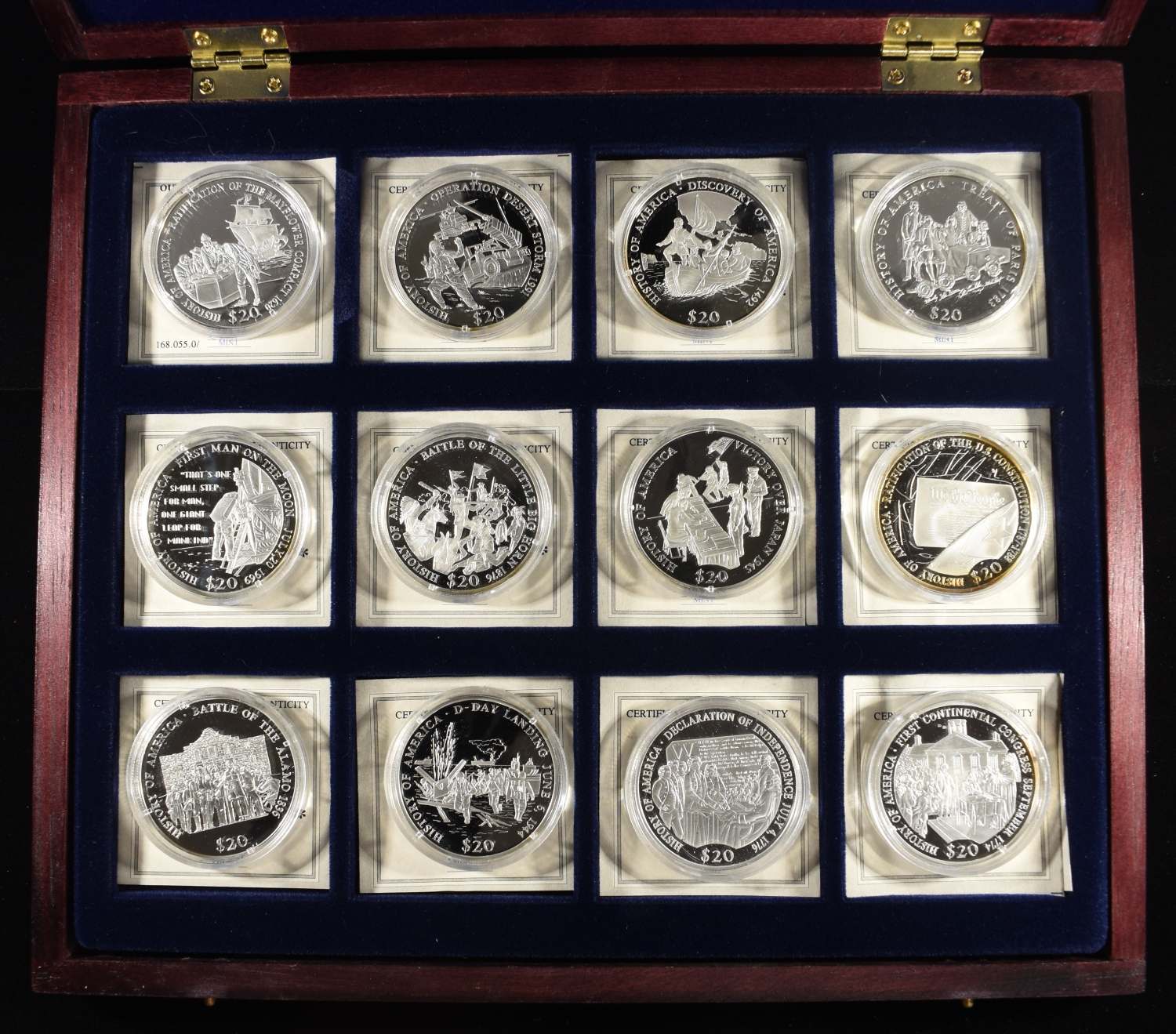 (12) LIBR $20 HISTORY OF AMERICA 20G 0.999 SILVER