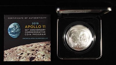 2019 $1 COMMEM APOLLO 11. COMMEMORATIVE SILVER COINS ESTIMATE $120 - $190.