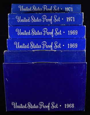 UNITED STATES PROOF SETS (2)1968, (2)1969, (2)1971. BID WITH SILVER CITY AUCTIONS ESTIMATE $80 - 