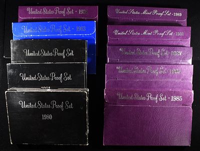1980-89 US PROOF SETS. TOP RATED AUCTION HOUSE ESTIMATE $100 - $150.