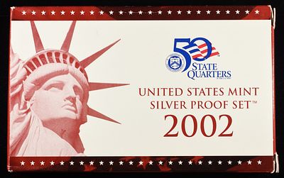 2002 SILVER PROOF SET. TOP RATED AUCTION HOUSE ESTIMATE $80 - $120.