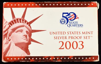 2003 SILVER PROOF SET. WEEKLY COIN & CURRENCY AUCTIONS ESTIMATE $80 - $120.