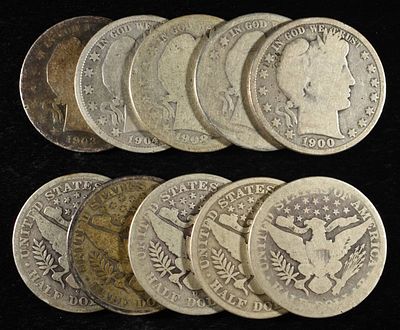 (10) BARBER HALF DOLLARS. CHECK OUT OUR UPCOMING AUCTIONS ESTIMATE $380 - $430.