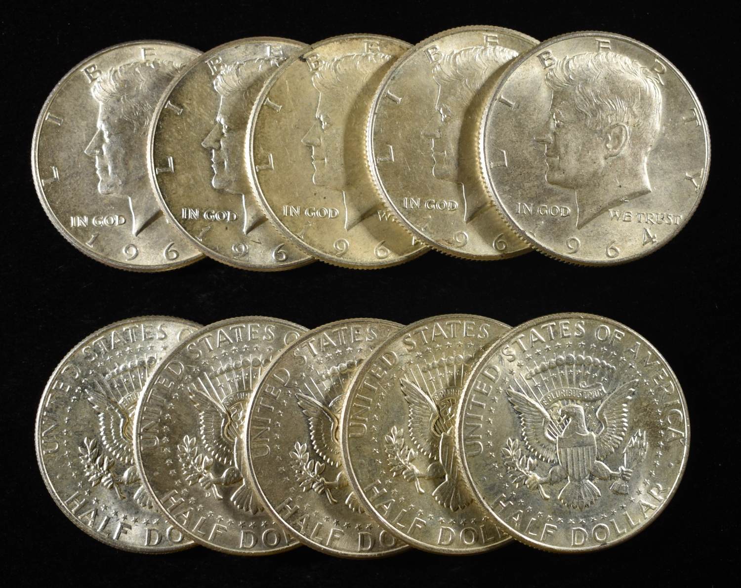 (10) 90% SILVER KENNEDY HALF DOLLARS