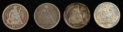(4) LIBERTY SEATED DIMES. CHECK OUT OUR UPCOMING AUCTIONS ESTIMATE $120 - $160.