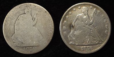 1859-O & 1876 LIBERTY SEATED HALF DOLLARS. WEEKLY COIN & CURRENCY AUCTIONS ESTIMATE $100 - $150.