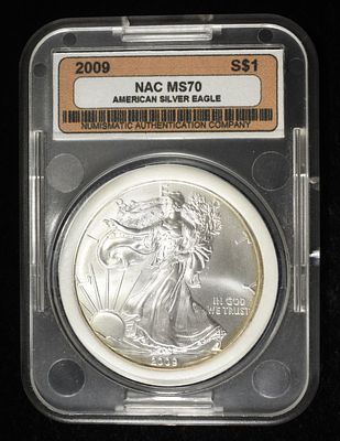2009 AMERICAN SILVER EAGLE NAC PERFECT GEM BU. TOP RATED AUCTION HOUSE ESTIMATE $100 - $150.
