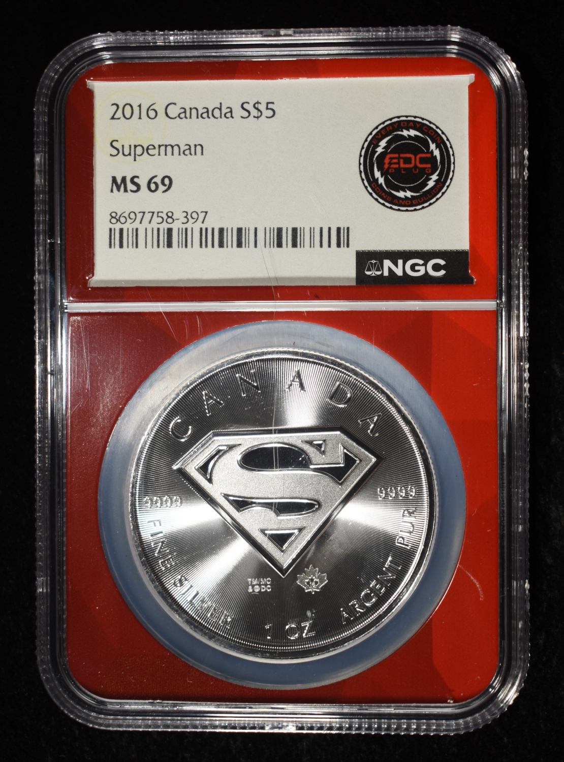 2016 1 OZ SILVER CANADA SUPERMAN NGC MS-69