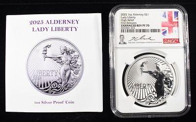 2025 LADY LIBERTY 1 OZ .999 SILVER NGC REV PF70. HIGH RELIEF, ENHANCED REVERSE PROOF LEADERS IN 