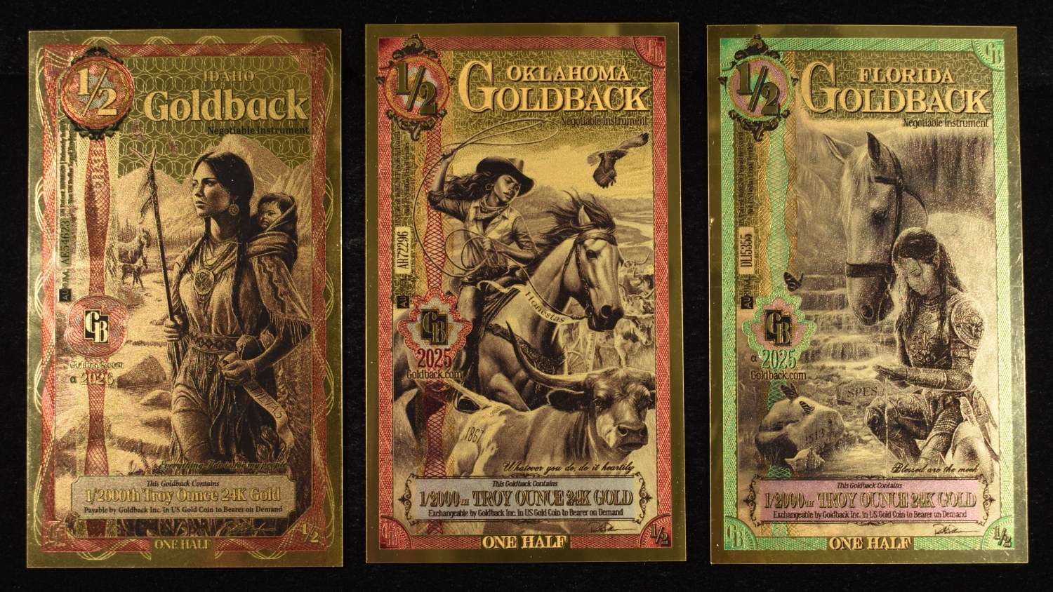 (15) $1/2 GOLDBACKS 1/2000TH TROY OZ 24K GOLD