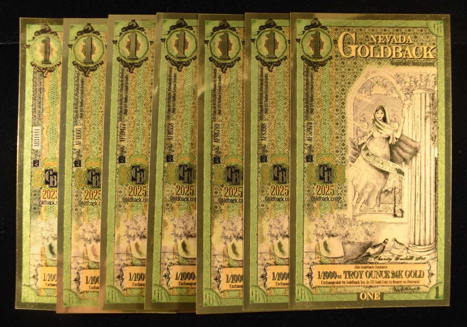 (7) $1 GOLDBACKS 1/1000TH TROY OZ 24K GOLD