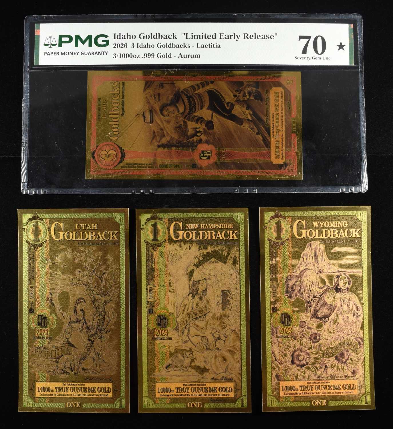 $3 GOLDBACK & (3) $1 GOLDBACKS