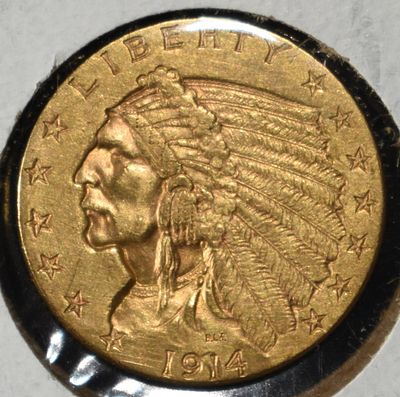 1914 $2.5 INDIAN GOLD BU. TOP RATED AUCTION HOUSE ESTIMATE $1000 - $1500.