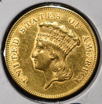 1857 $3 PRINCESS GOLD BU. WEEKLY COIN & CURRENCY AUCTIONS ESTIMATE $3400 - $3900.