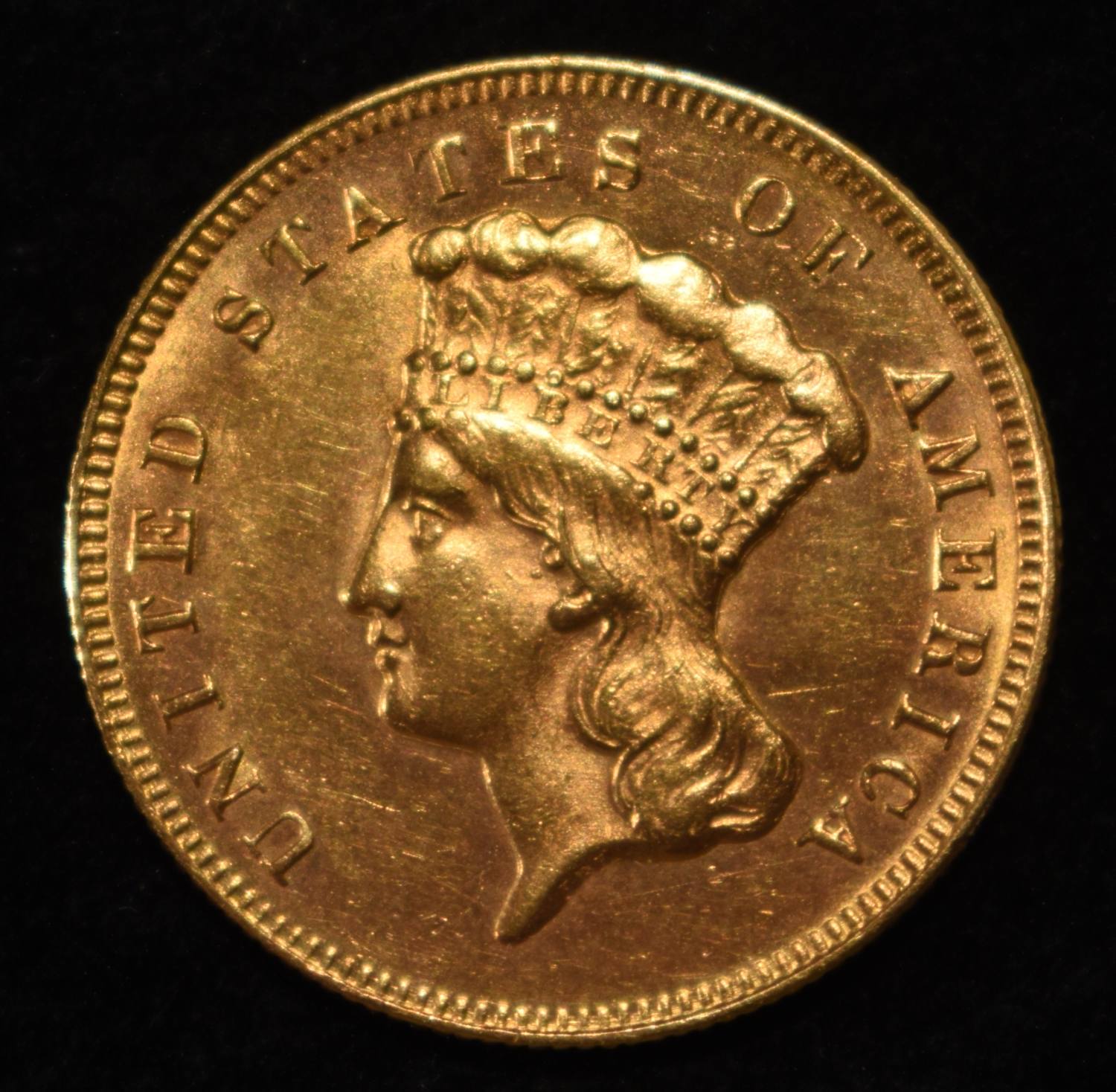 1874 $3 PRINCESS GOLD VERY CHOICE BU
