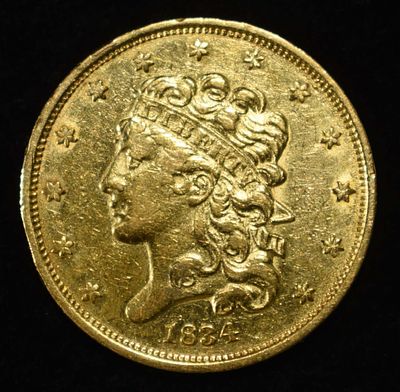 1834 $5 CLASSIC HEAD GOLD CH AU. TOP RATED AUCTION HOUSE ESTIMATE $3500 - $4000.